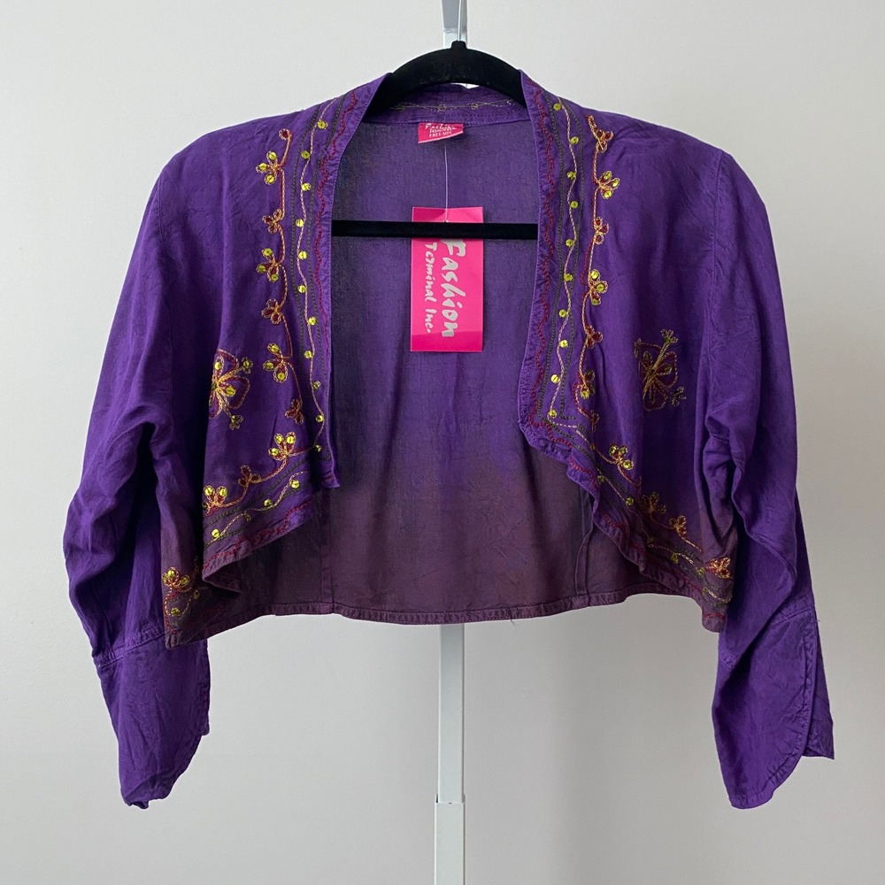 Fashion Terminal Cotton Boho Fairy Shabby Sequined Bolero Shrug OS Purple